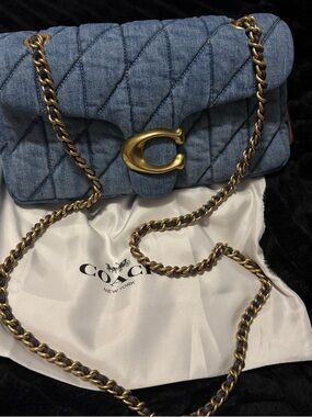 Coach Quilted Light Blue Denim Shoulder Bag with Gold Hardware